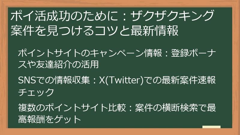 ポイ活成功のために：ザクザクキング案件を見つけるコツと最新情報