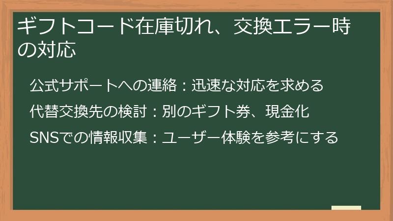 ギフトコード在庫切れ、交換エラー時の対応