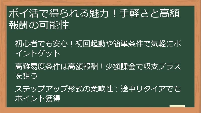 ポイ活で得られる魅力！手軽さと高額報酬の可能性