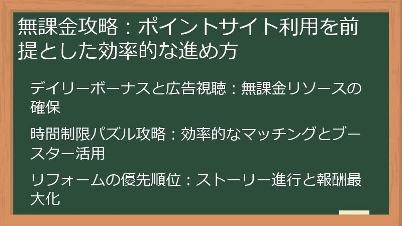無課金攻略：ポイントサイト利用を前提とした効率的な進め方