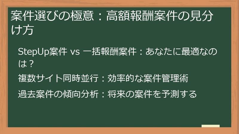 案件選びの極意：高額報酬案件の見分け方