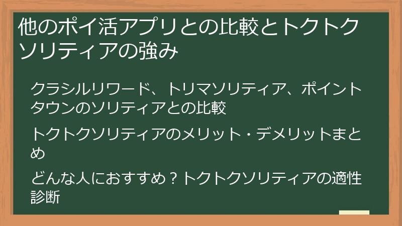 他のポイ活アプリとの比較とトクトクソリティアの強み
