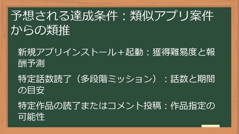 予想される達成条件：類似アプリ案件からの類推