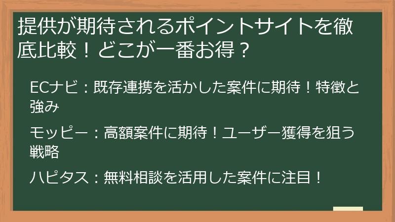 提供が期待されるポイントサイトを徹底比較！どこが一番お得？