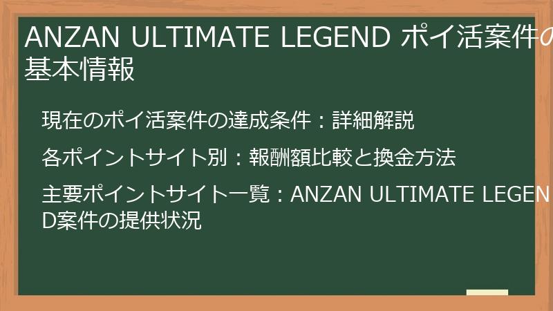 ANZAN ULTIMATE LEGEND ポイ活案件の基本情報