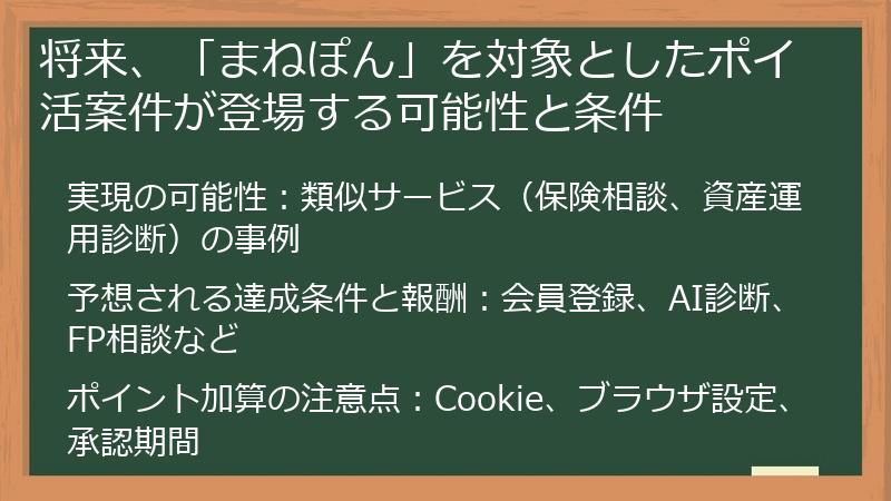 将来、「まねぽん」を対象としたポイ活案件が登場する可能性と条件