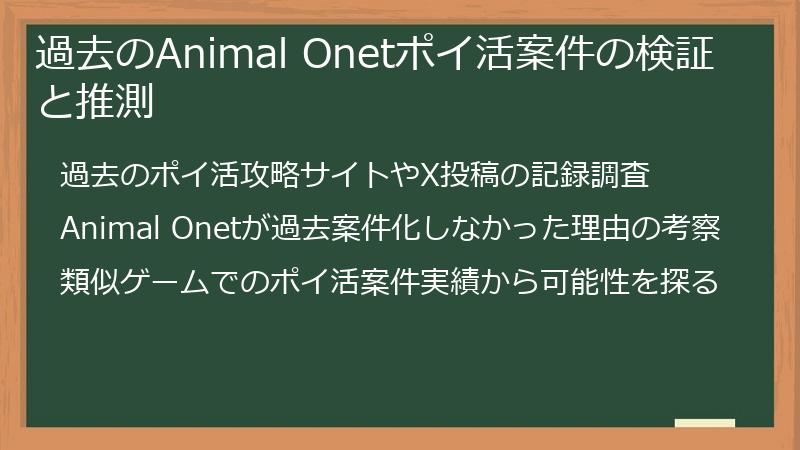 過去のAnimal Onetポイ活案件の検証と推測