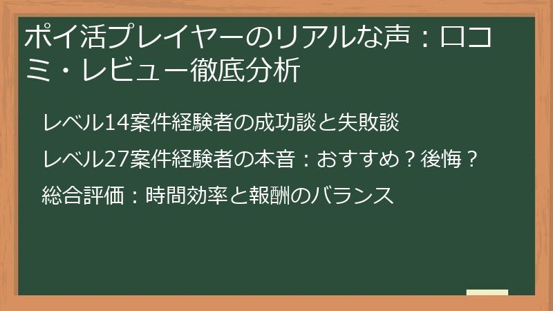 ポイ活プレイヤーのリアルな声：口コミ・レビュー徹底分析