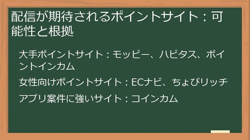 配信が期待されるポイントサイト：可能性と根拠