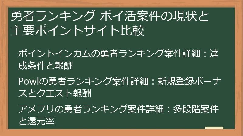 勇者ランキング ポイ活案件の現状と主要ポイントサイト比較