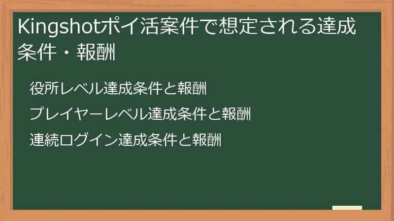 Kingshotポイ活案件で想定される達成条件・報酬