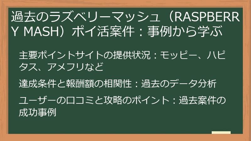 過去のラズベリーマッシュ（RASPBERRY MASH）ポイ活案件：事例から学ぶ