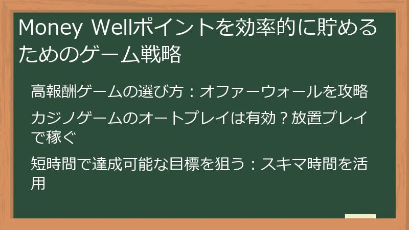 Money Wellポイントを効率的に貯めるためのゲーム戦略