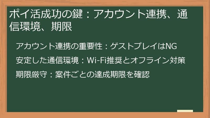 ポイ活成功の鍵：アカウント連携、通信環境、期限