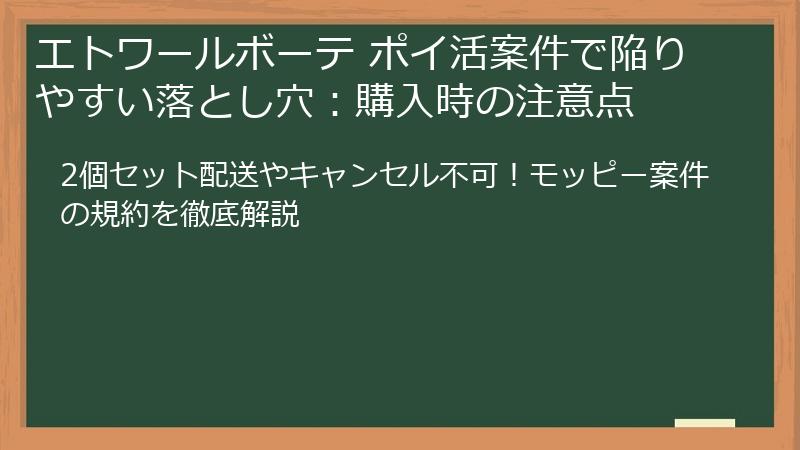 エトワールボーテ ポイ活案件で陥りやすい落とし穴：購入時の注意点