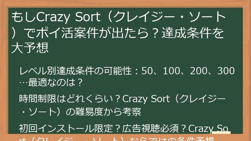 もしCrazy Sort（クレイジー・ソート）でポイ活案件が出たら？達成条件を大予想