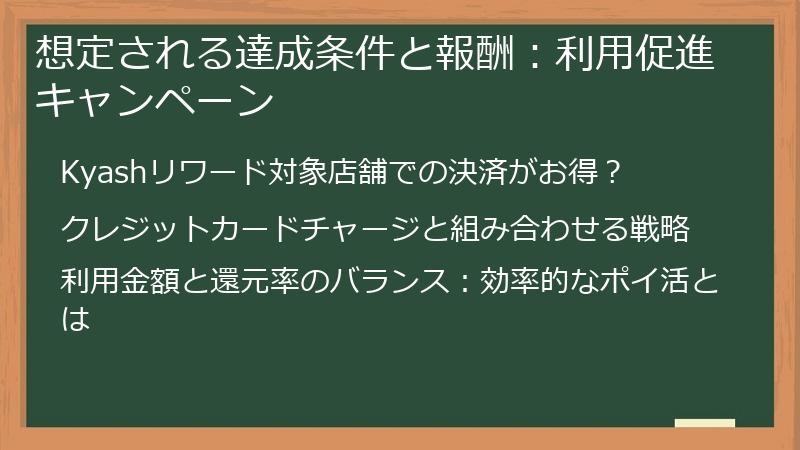 想定される達成条件と報酬：利用促進キャンペーン