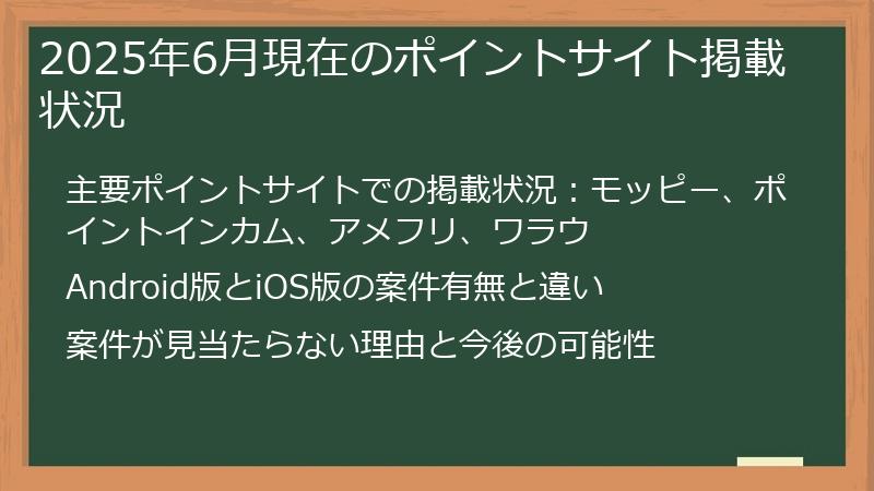 2025年6月現在のポイントサイト掲載状況
