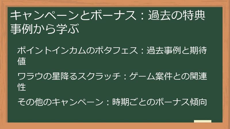 キャンペーンとボーナス：過去の特典事例から学ぶ