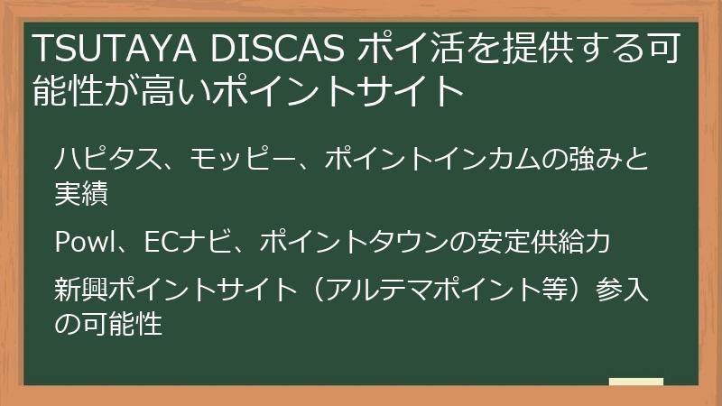 TSUTAYA DISCAS ポイ活を提供する可能性が高いポイントサイト