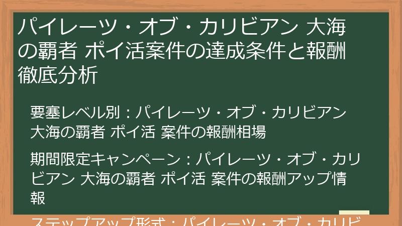 パイレーツ・オブ・カリビアン 大海の覇者 ポイ活案件の達成条件と報酬徹底分析