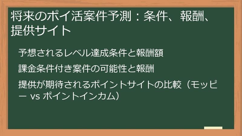 将来のポイ活案件予測：条件、報酬、提供サイト