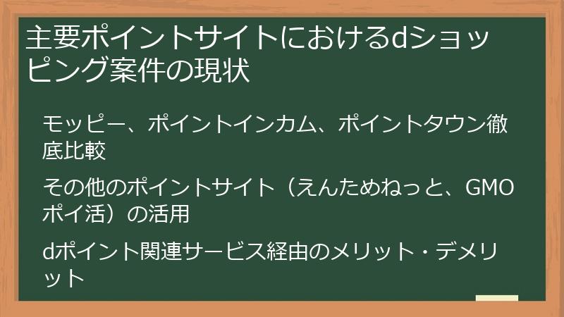 主要ポイントサイトにおけるdショッピング案件の現状