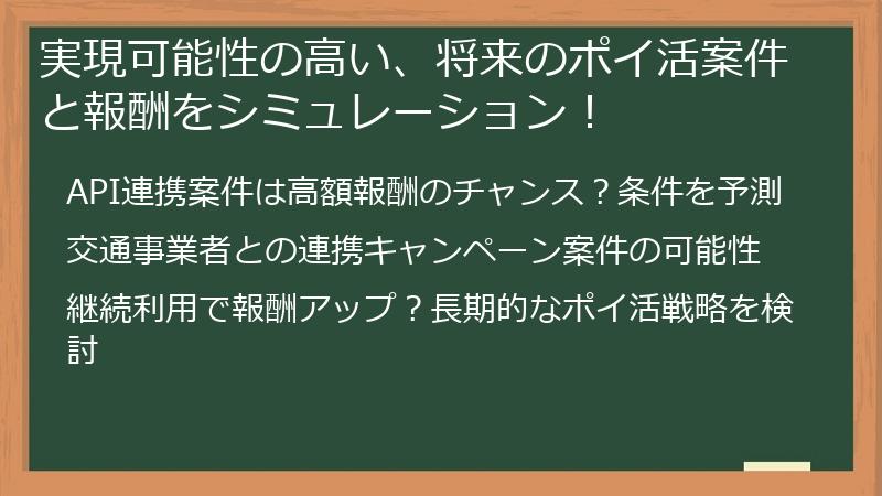 実現可能性の高い、将来のポイ活案件と報酬をシミュレーション！