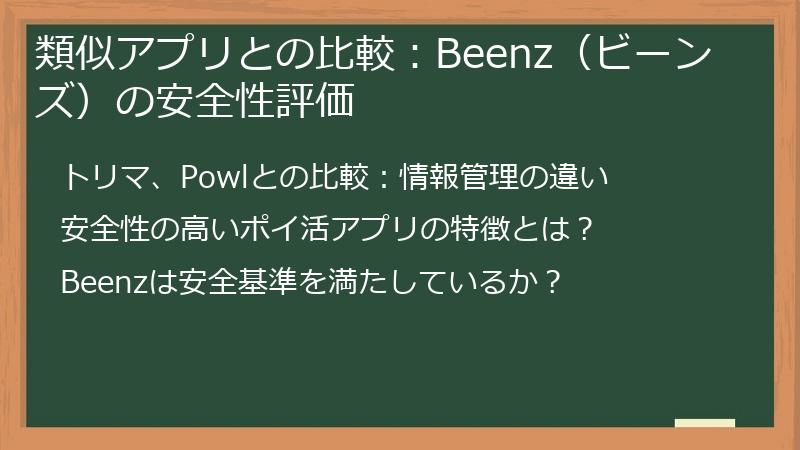 類似アプリとの比較：Beenz（ビーンズ）の安全性評価