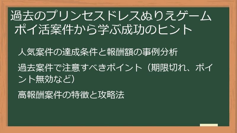 過去のプリンセスドレスぬりえゲーム ポイ活案件から学ぶ成功のヒント