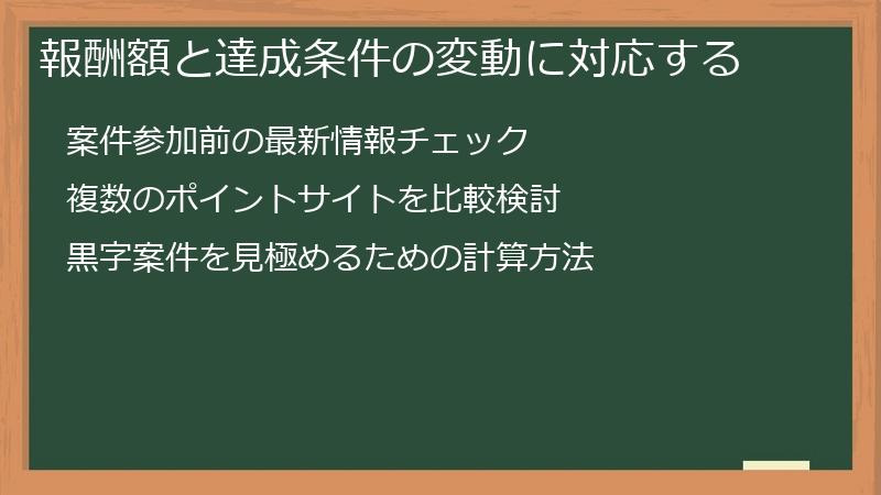 報酬額と達成条件の変動に対応する