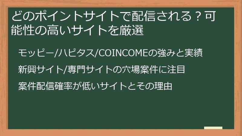 どのポイントサイトで配信される？可能性の高いサイトを厳選