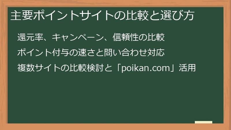 主要ポイントサイトの比較と選び方