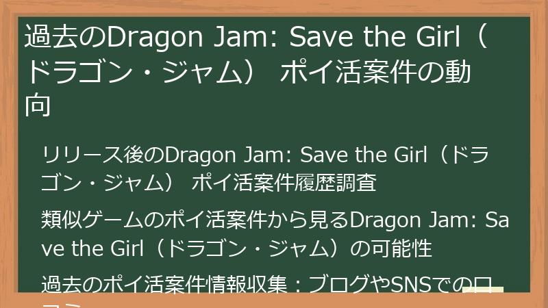 過去のDragon Jam: Save the Girl（ドラゴン・ジャム） ポイ活案件の動向