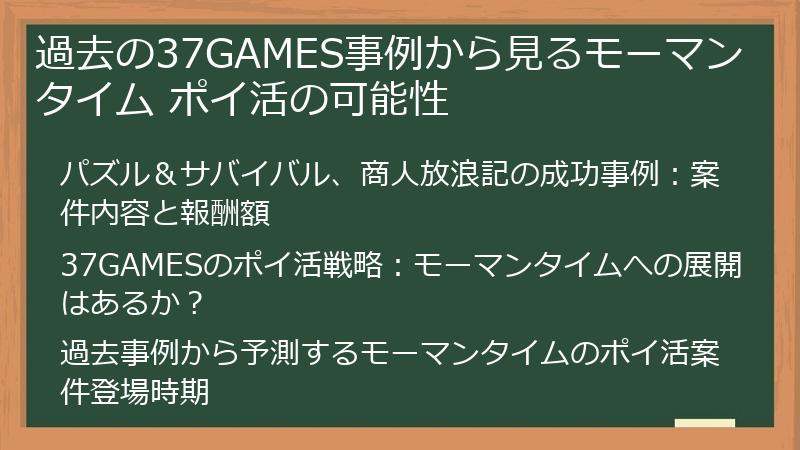 過去の37GAMES事例から見るモーマンタイム ポイ活の可能性