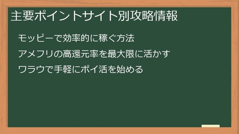 主要ポイントサイト別攻略情報