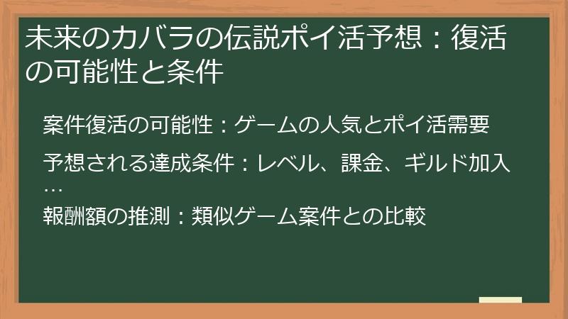 未来のカバラの伝説ポイ活予想：復活の可能性と条件