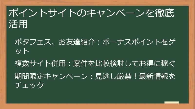 ポイントサイトのキャンペーンを徹底活用
