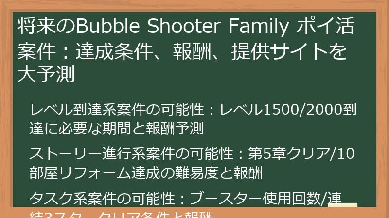 将来のBubble Shooter Family ポイ活案件：達成条件、報酬、提供サイトを大予測