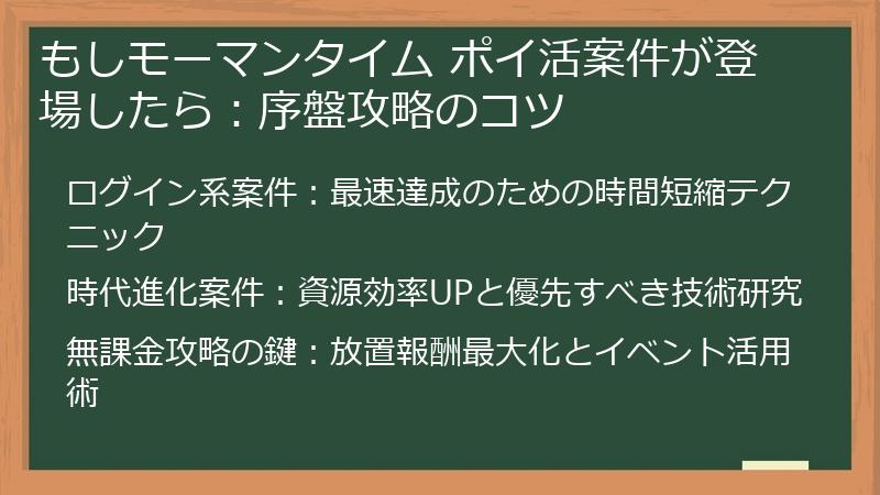 もしモーマンタイム ポイ活案件が登場したら：序盤攻略のコツ