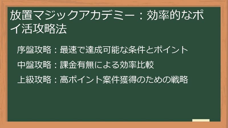 放置マジックアカデミー：効率的なポイ活攻略法