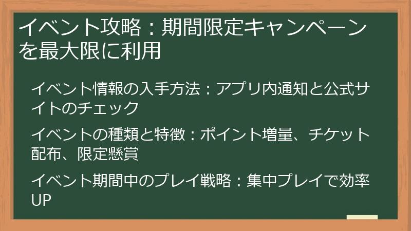 イベント攻略：期間限定キャンペーンを最大限に利用