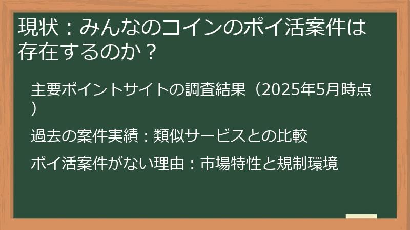 現状：みんなのコインのポイ活案件は存在するのか？