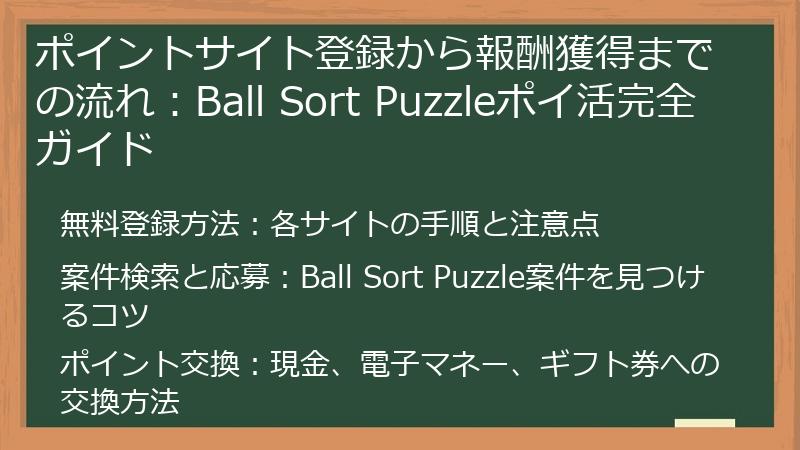ポイントサイト登録から報酬獲得までの流れ：Ball Sort Puzzleポイ活完全ガイド