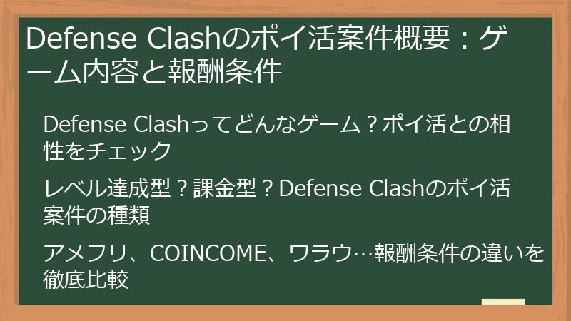 Defense Clashのポイ活案件概要：ゲーム内容と報酬条件
