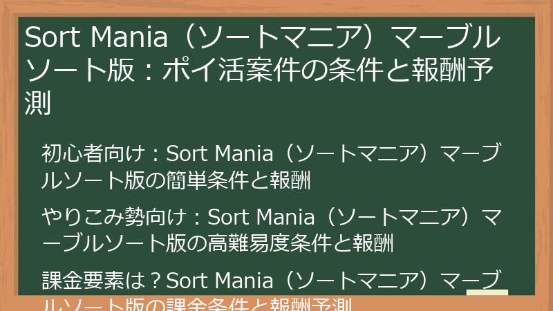 Sort Mania（ソートマニア）マーブルソート版：ポイ活案件の条件と報酬予測