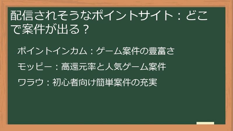 配信されそうなポイントサイト：どこで案件が出る？