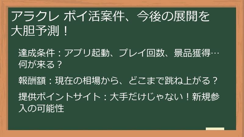 アラクレ ポイ活案件、今後の展開を大胆予測！