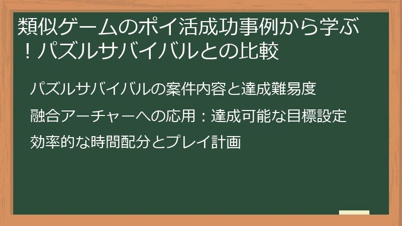 類似ゲームのポイ活成功事例から学ぶ!パズルサバイバルとの比較