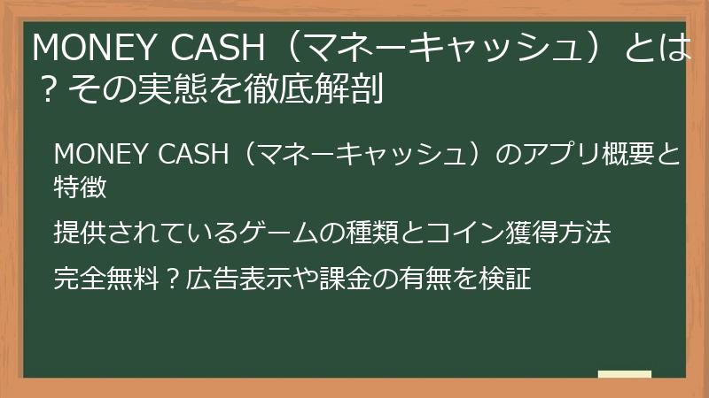 MONEY CASH（マネーキャッシュ）とは？その実態を徹底解剖